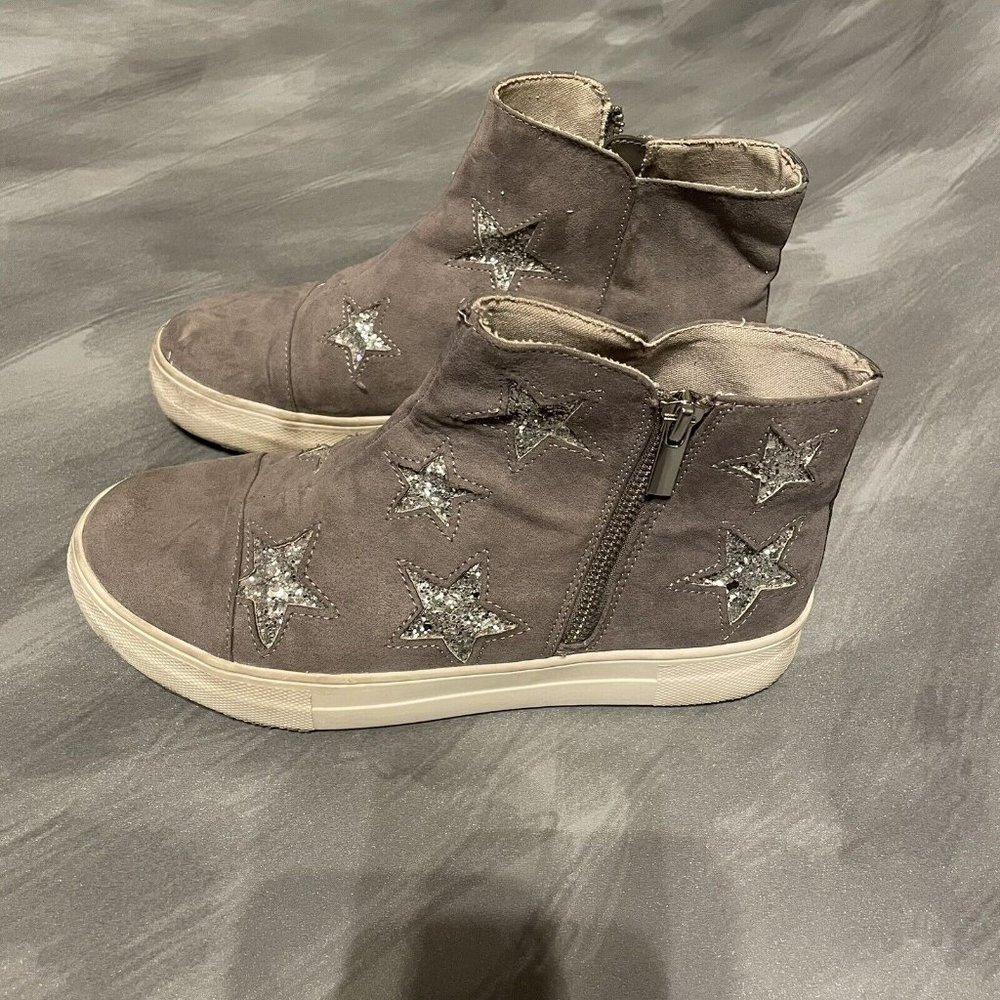Girl's Kidpik Gray Silver Stars Zip Sneakers Boots Size 5